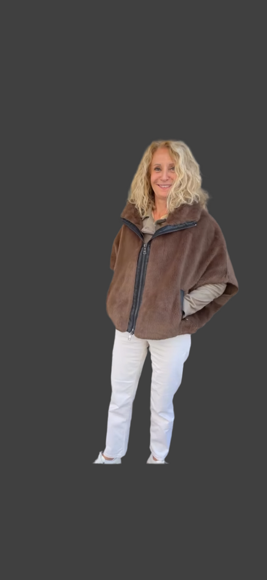 Veste faux vison marron  V330Y002A