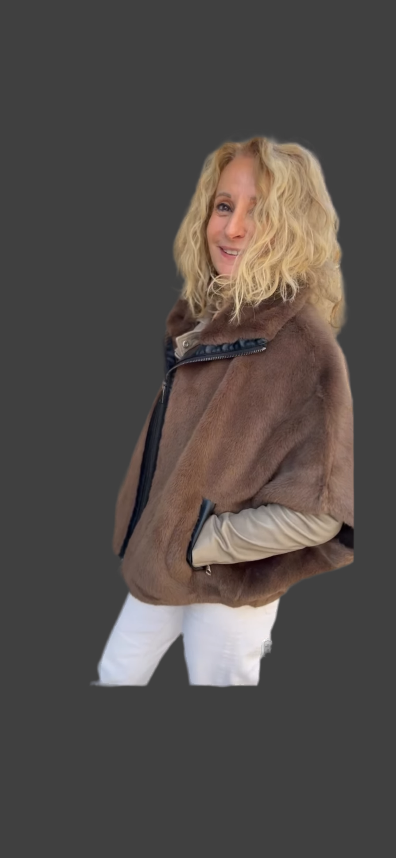 Veste faux vison marron  V330Y002A
