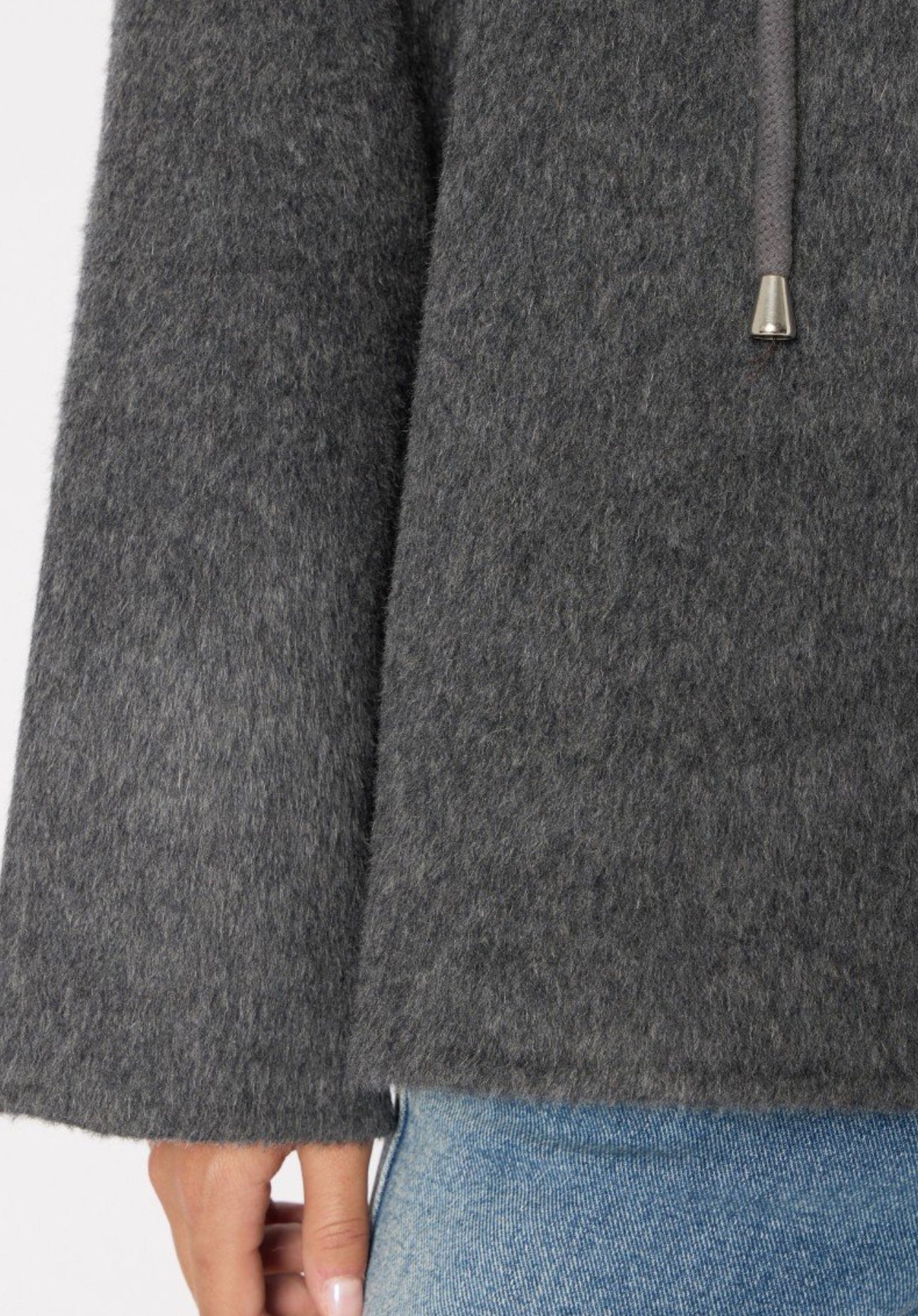 VILDA | Veste en laine grise à enfiler avec col large et cordons