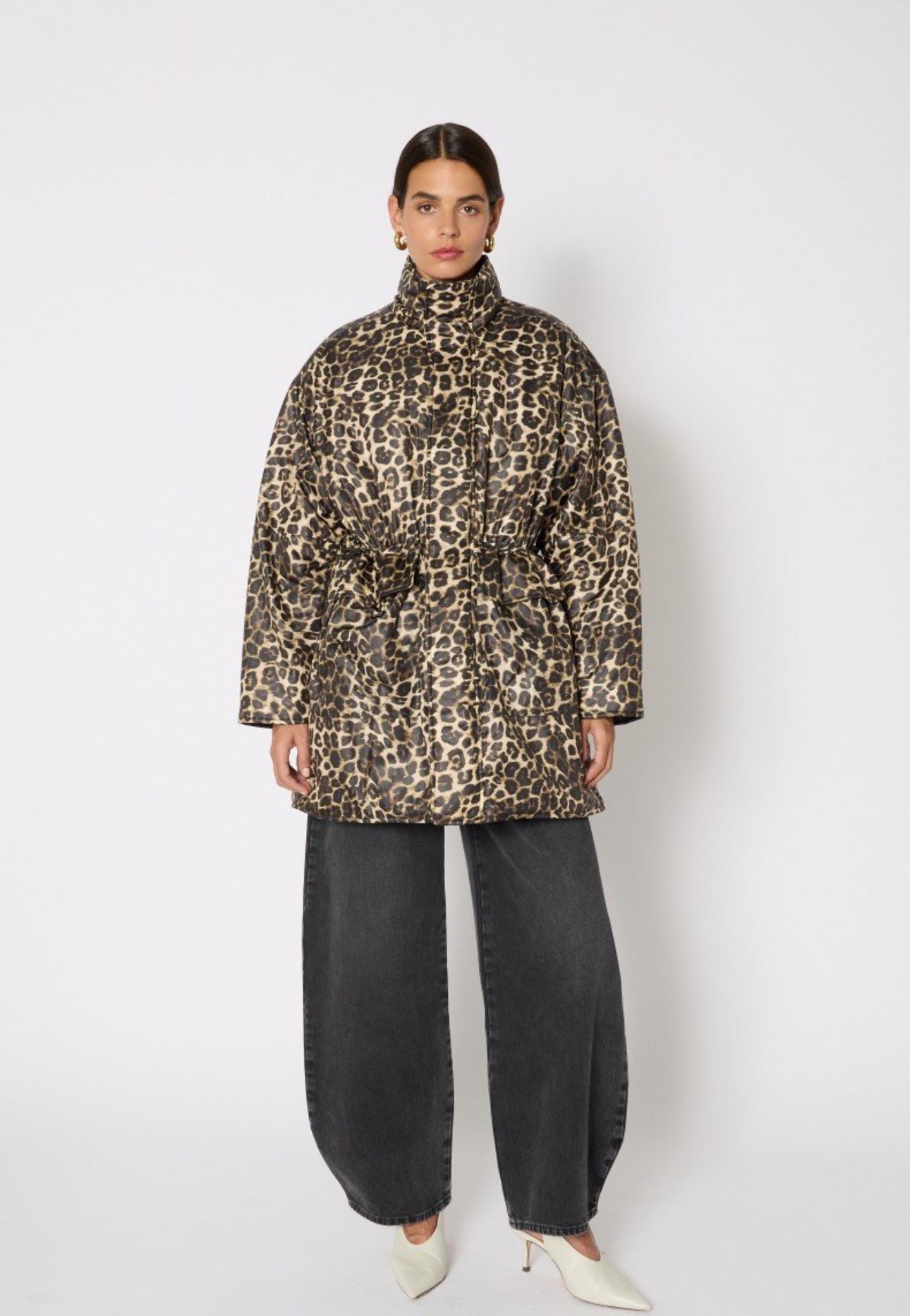 GVOLEO | Blouson oversize waterproof à col montant imprimé léopard